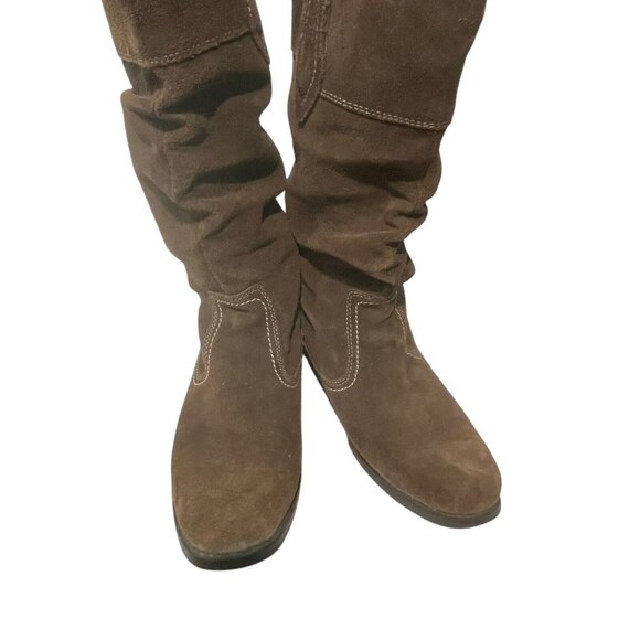 Merona Womens Size 9  Brown Suede Leather Boots Gathered Slouchy Western Pull On - Picture 6 of 12